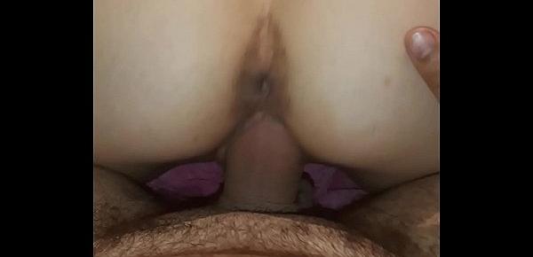  Stepfather fucks his doggy back. She finishes on her big ass a lot of sperm.